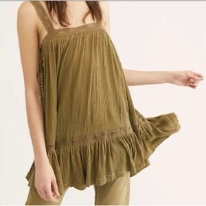 NWT Free People‎ Sweet Thing Tunic/Mini Dress w/Lace-Up Side Ties in Moss  Sz L